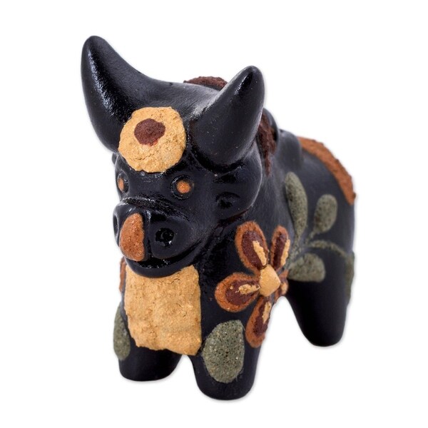 Ceramic Figurine, 'Little Matte Pucara Bull' - Peru