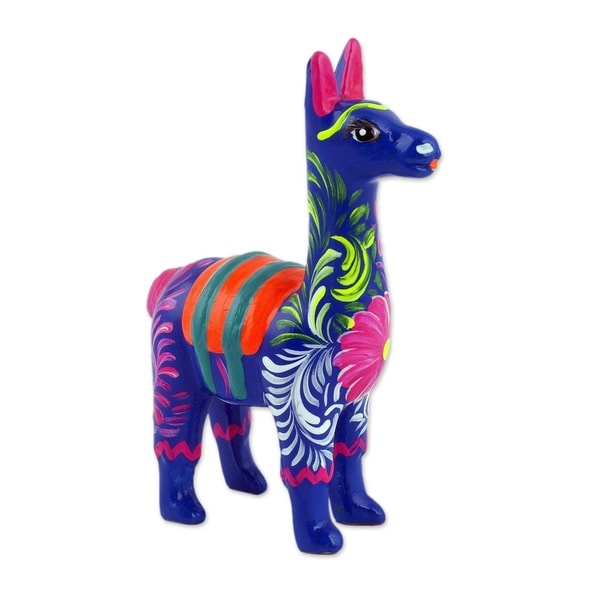 Handmade 3.5" Floral Llama Ceramic Sculpture (Peru)