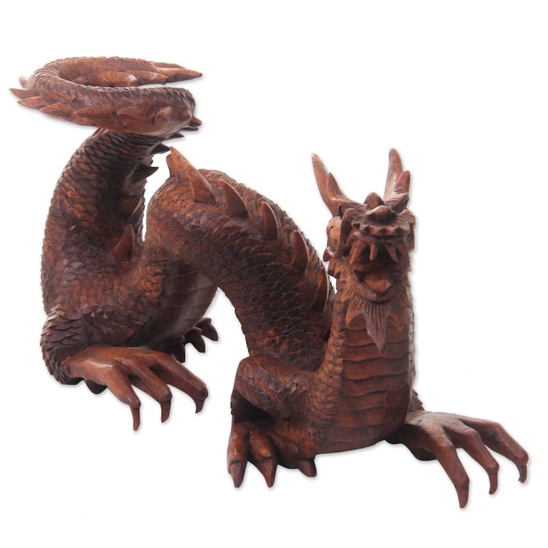 Handmade Wood Sculpture, 'Walking Dragon' (Indonesia)
