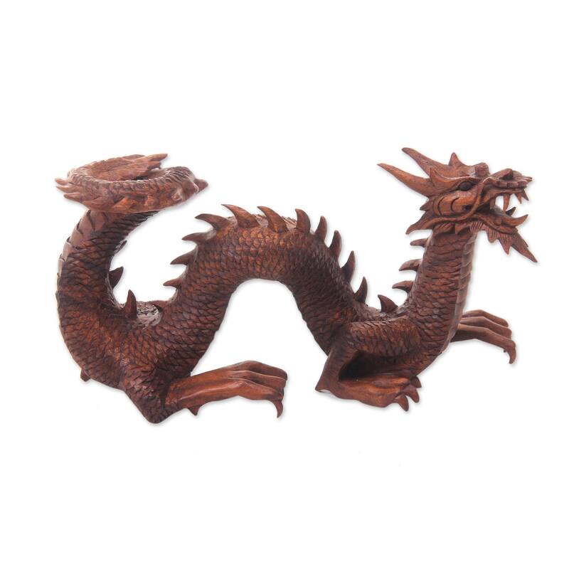 Handmade Wood Sculpture, 'Walking Dragon' (Indonesia)