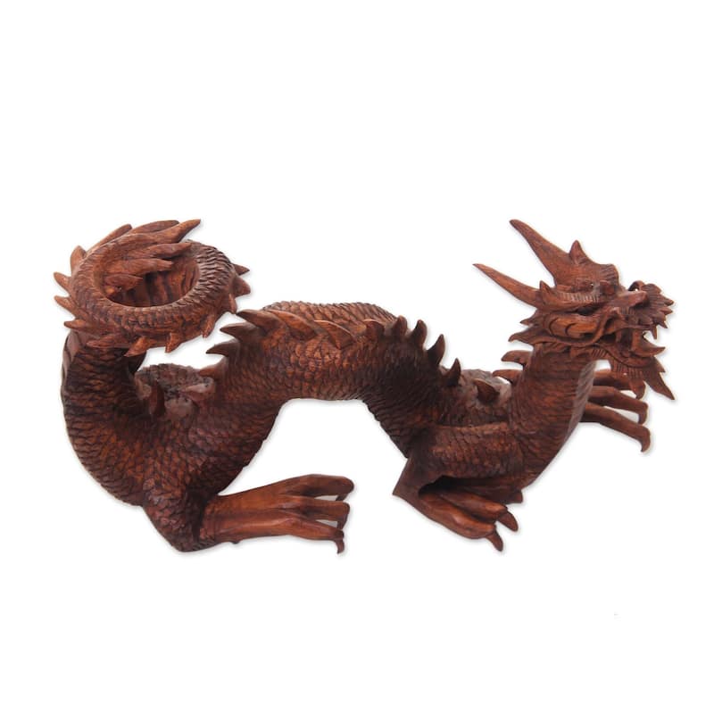 Handmade Wood Sculpture, 'Walking Dragon' (Indonesia)