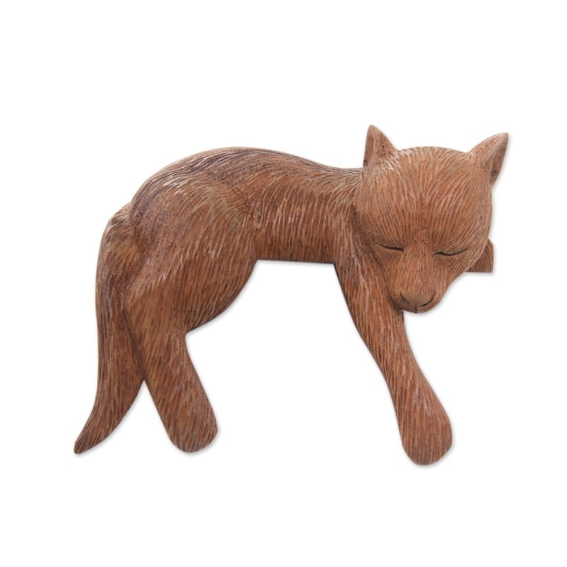 Handmade Wood Sculpture, 'Shaggy Kintamani Dog' (Indonesia) - 4.5" H x 5.25" W x 2.8" D - 4.5" H x 5.25" W x 2.8" D - Brown