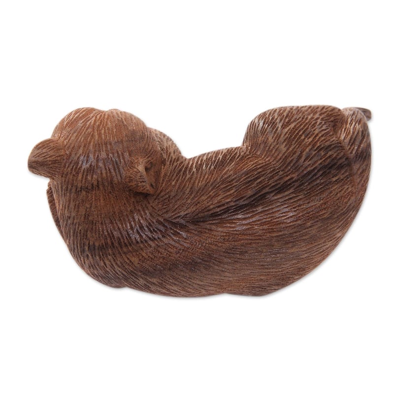 Handmade Wood Sculpture, 'Shaggy Kintamani Dog' (Indonesia) - 4.5" H x 5.25" W x 2.8" D