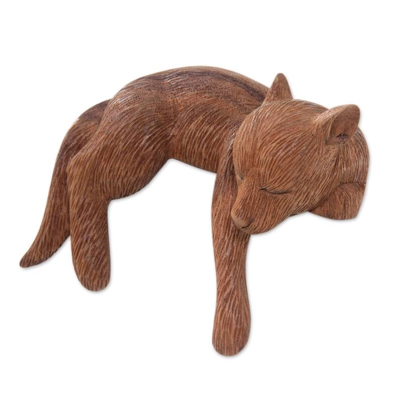 Handmade Wood Sculpture, 'Shaggy Kintamani Dog' (Indonesia) - 4.5" H x 5.25" W x 2.8" D