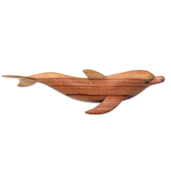 Wood Sculpture, 'Bottle Nose Dolphin' - Indonesia