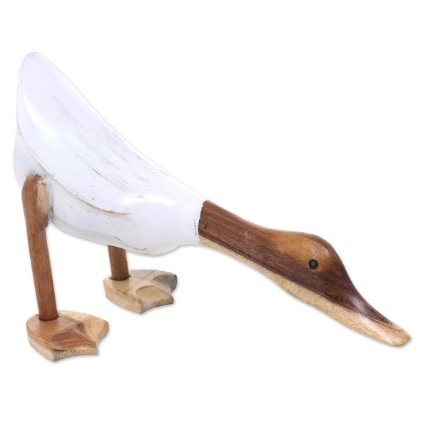 Wood Sculpture, 'Diving Duck In White' - Indonesia
