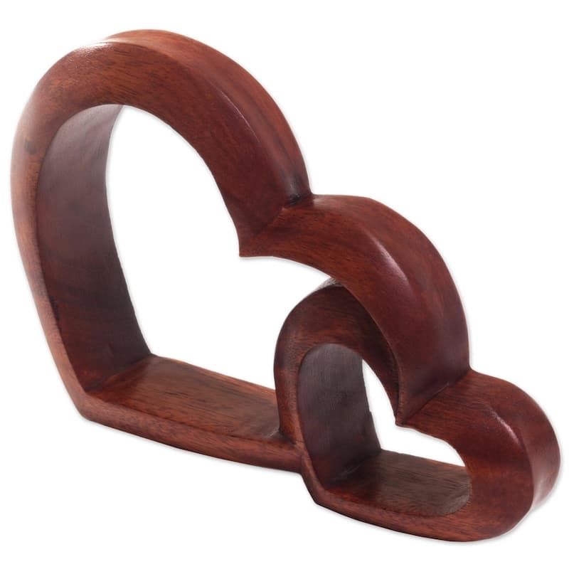 Handmade Warm Hearts Wood Sculpture (Indonesia) - 6" H x 8.25" W x 1.6" D