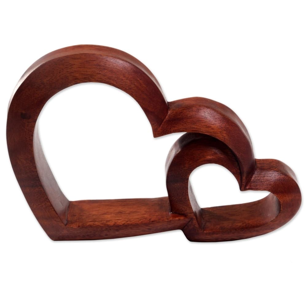 Handmade Warm Hearts Wood Sculpture (Indonesia) - 6" H x 8.25" W x 1.6" D