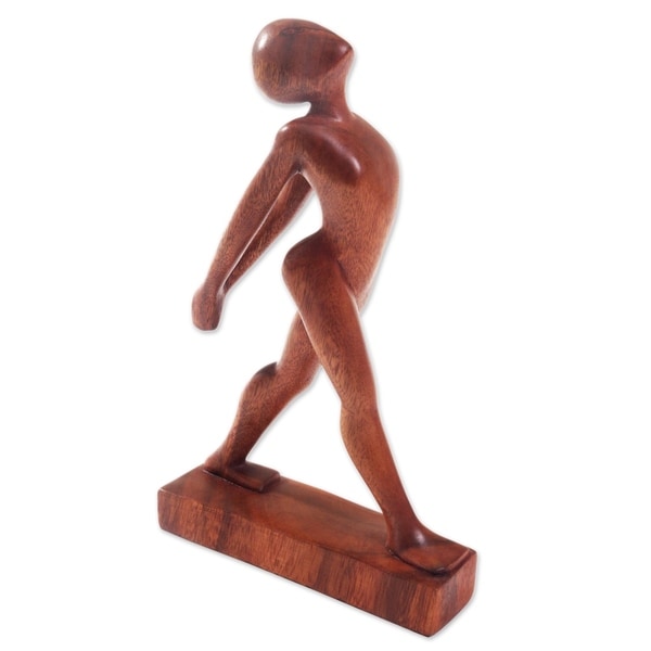 Wood Statuette, 'Stretching Pose' - Indonesia