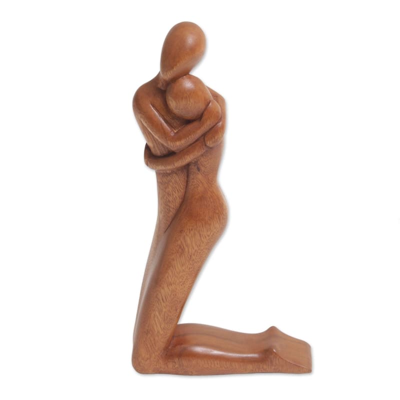 NOVICA Handmade Wood Sculpture, 'Together In Love' (Indonesia) - 11.5" H x 5.75" W x 1.8" D