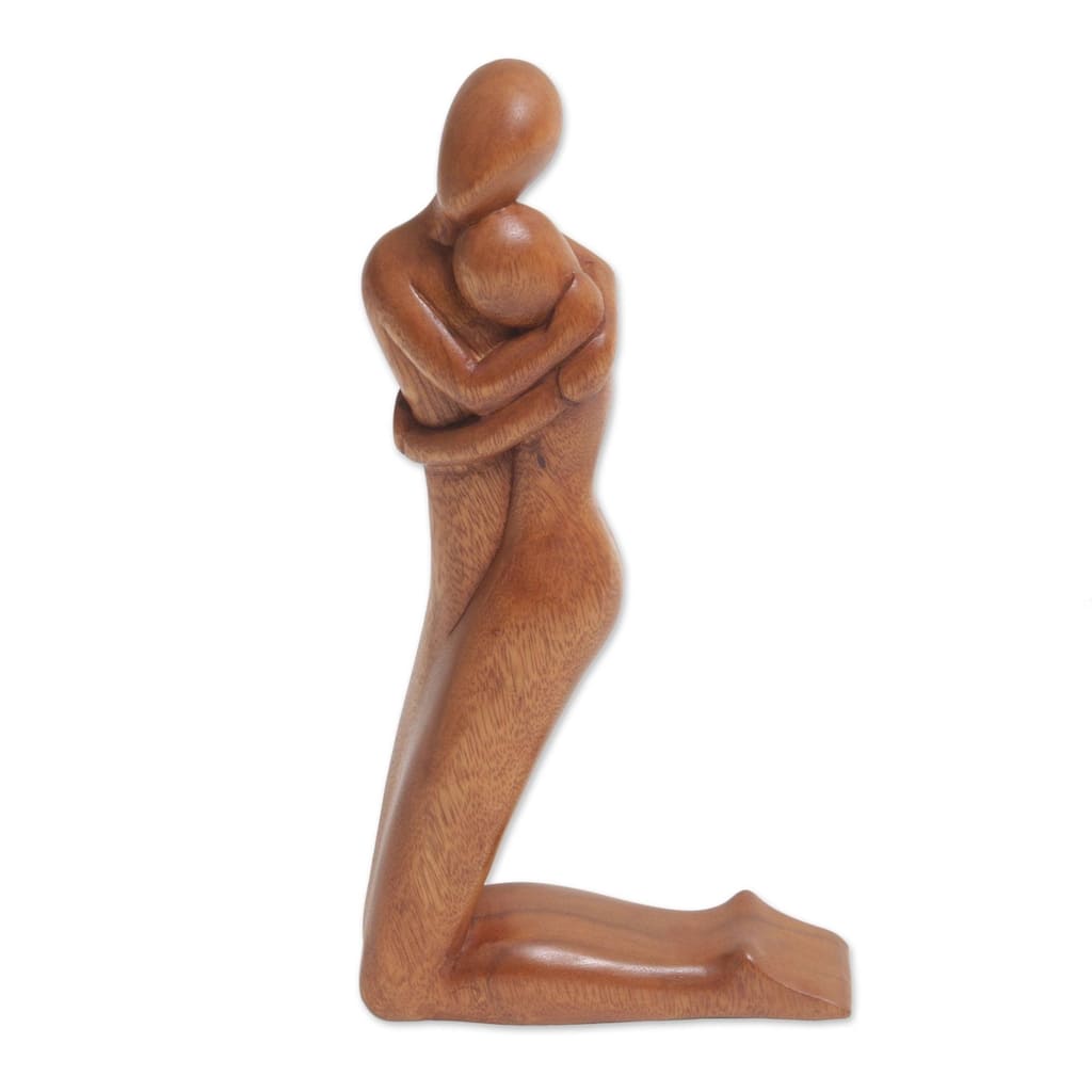 NOVICA Handmade Wood Sculpture, 'Together In Love' (Indonesia) - 11.5" H x 5.75" W x 1.8" D