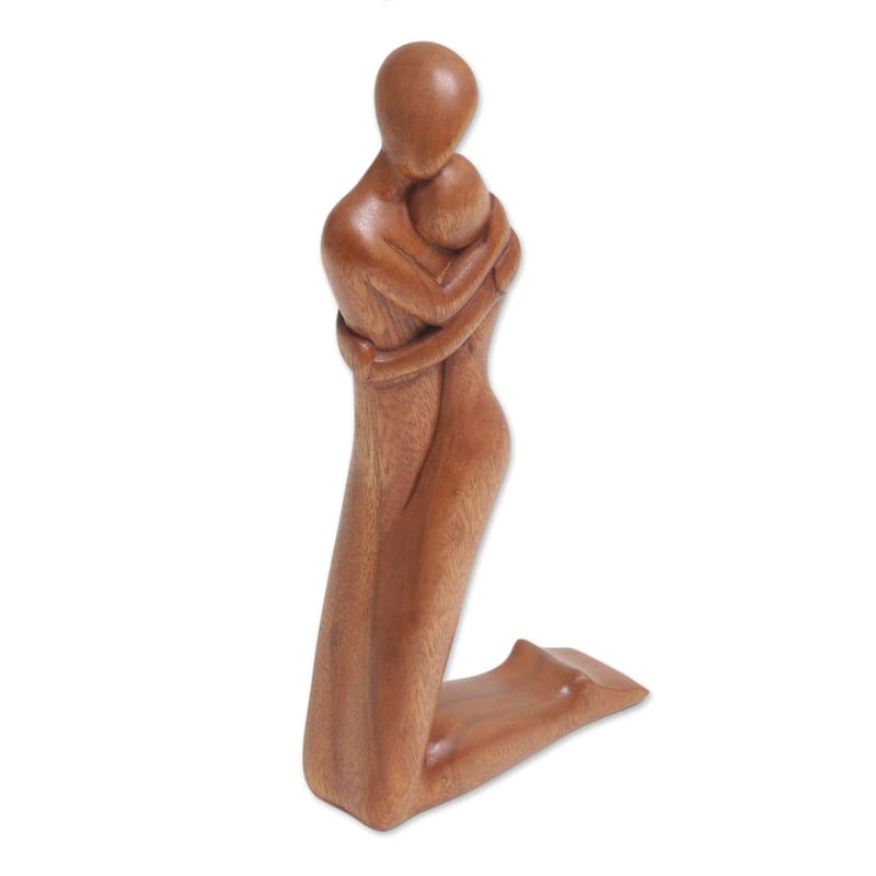 NOVICA Handmade Wood Sculpture, 'Together In Love' (Indonesia) - 11.5" H x 5.75" W x 1.8" D