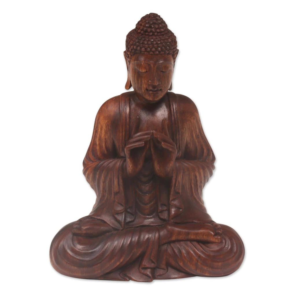 NOVICA Handmade Wood Sculpture, 'Buddha With Vitarka Mudra' (Indonesia) - 8.75" H x 7" W x 4.5" D