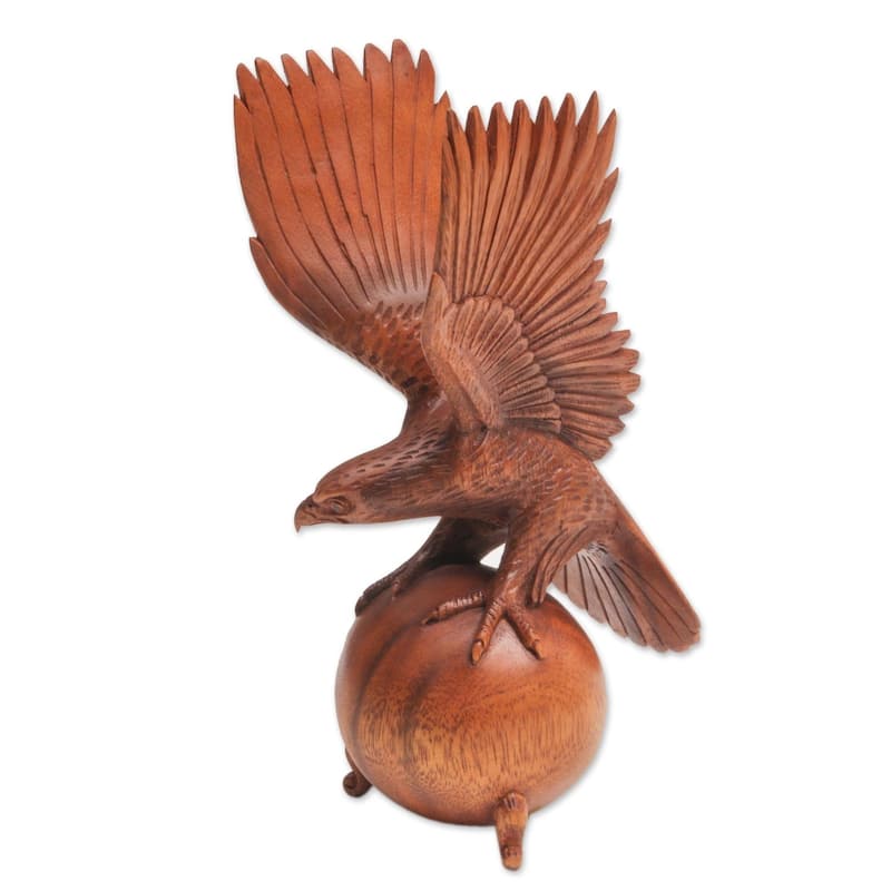 Handmade Wood Sculpture, 'American Bald Eagle' (Indonesia)