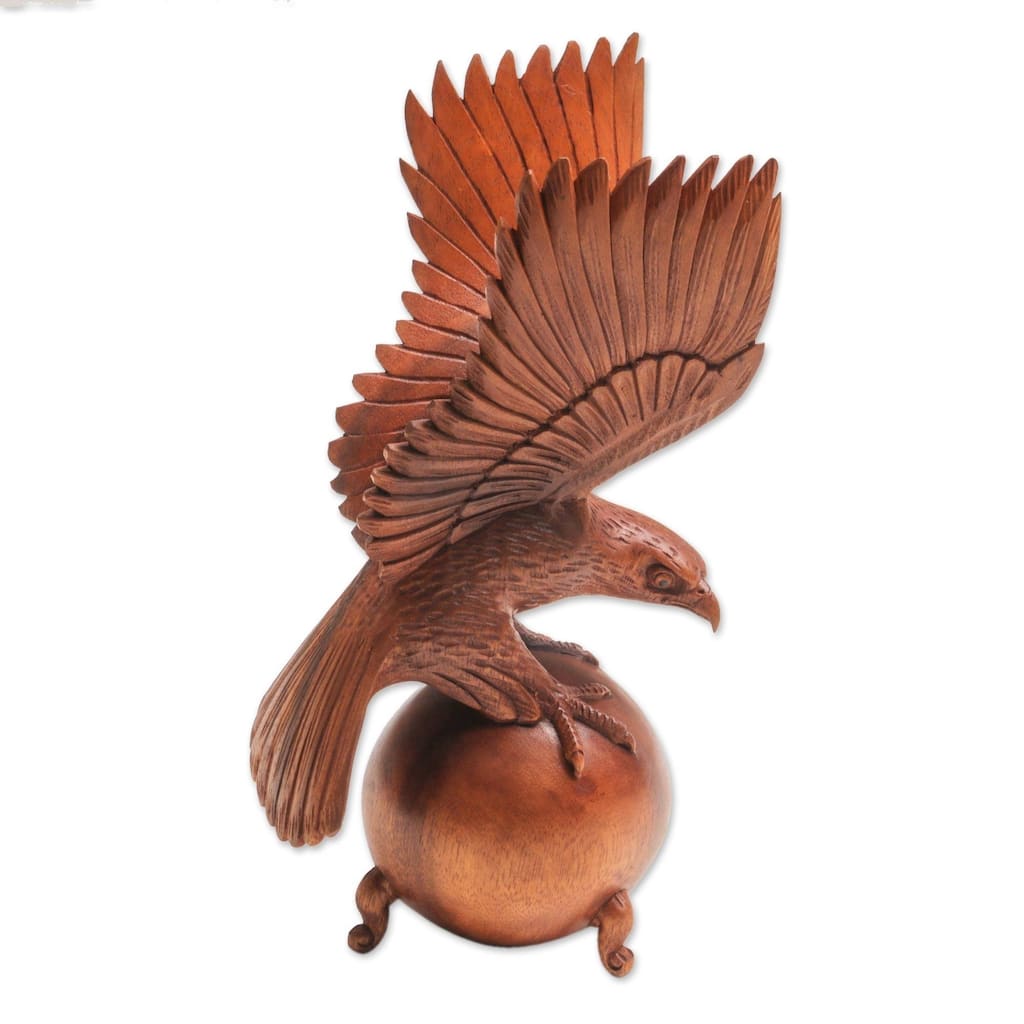 Handmade Wood Sculpture, 'American Bald Eagle' (Indonesia)