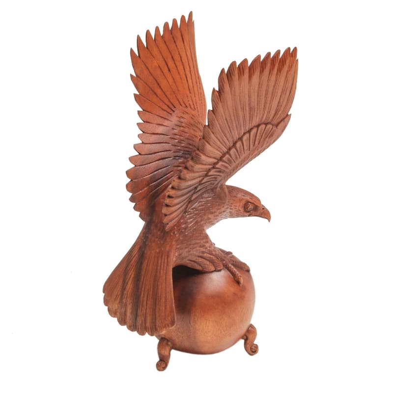 Handmade Wood Sculpture, 'American Bald Eagle' (Indonesia)
