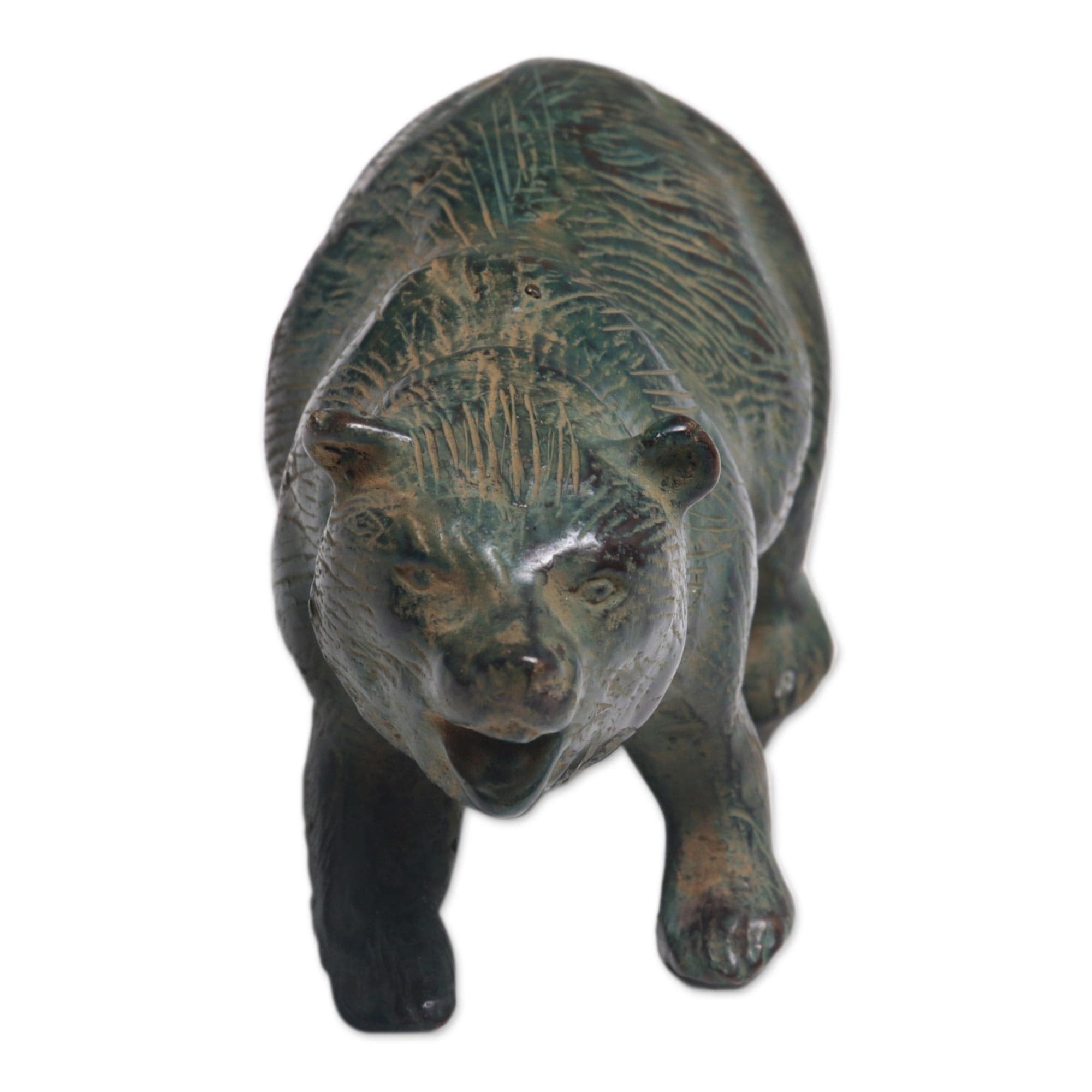 Handmade Brave Bear Bronze Figurine Indonesia Overstock 21420449