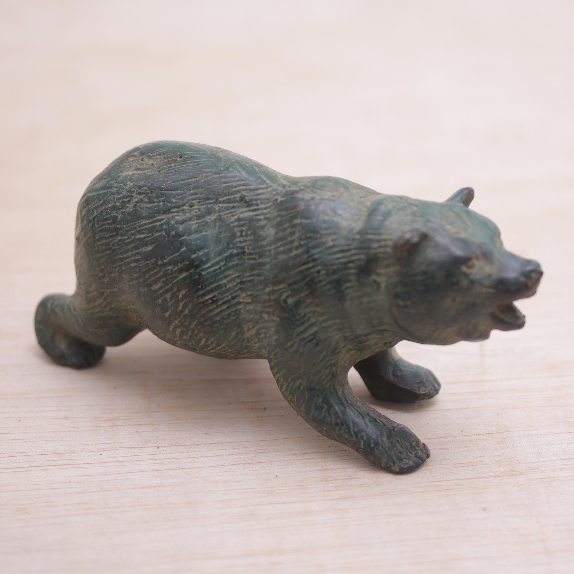 Handmade Brave Bear Bronze Figurine Indonesia Overstock 21420449