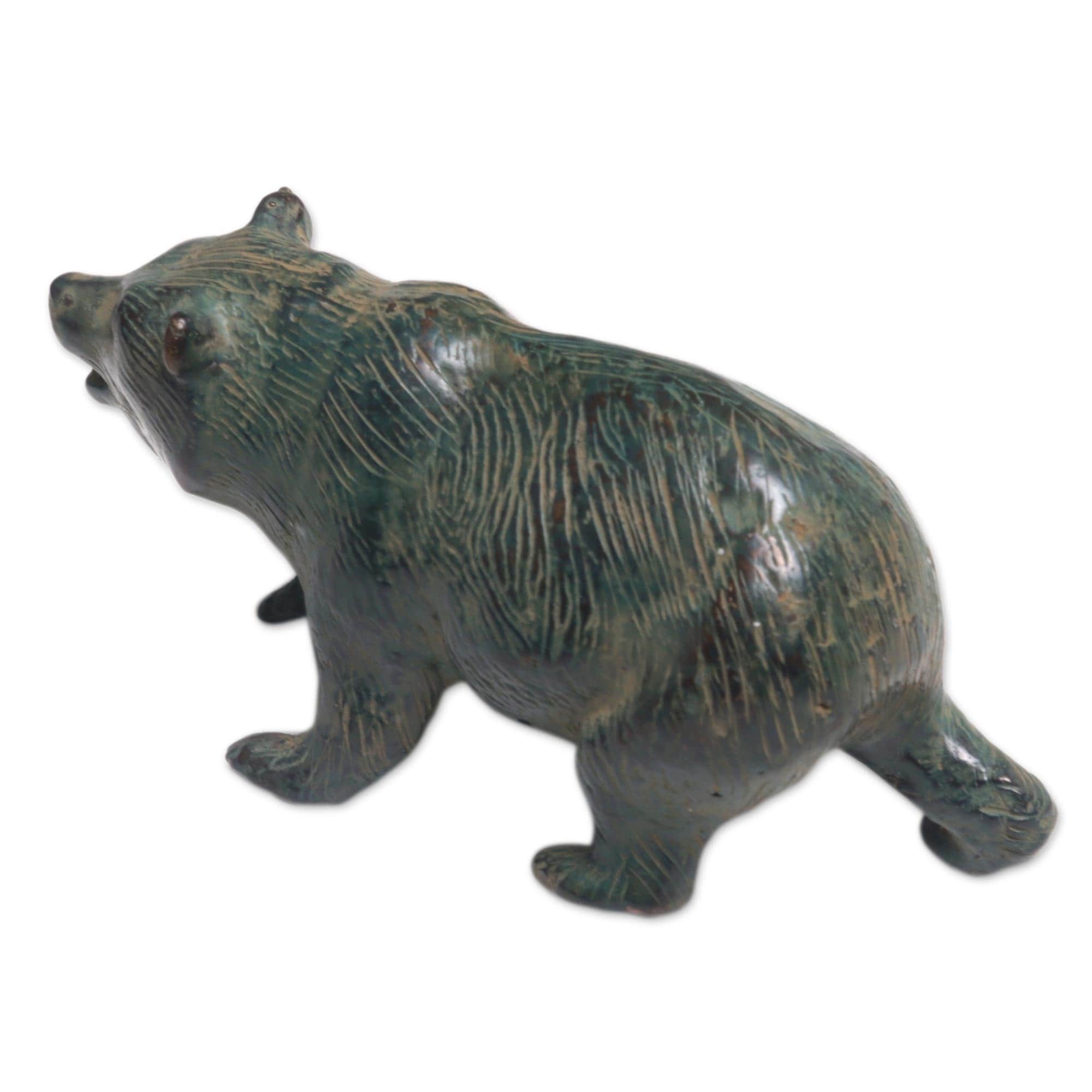 Handmade Brave Bear Bronze Figurine Indonesia Overstock 21420449