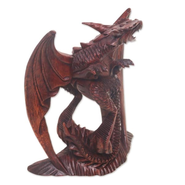 Handmade Wood Sculpture Gallant Dragon Indonesia Overstock 21420468