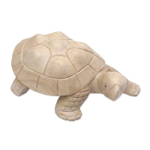 Handmade Wood Statuette, 'Papa Terrapin' (Indonesia) - 3" H x 6.25" W