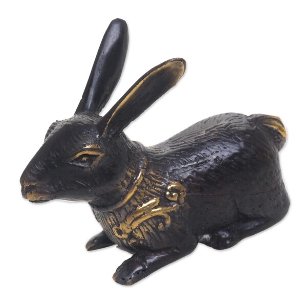 Bronze Figurine, 'Restful Hare' - Indonesia