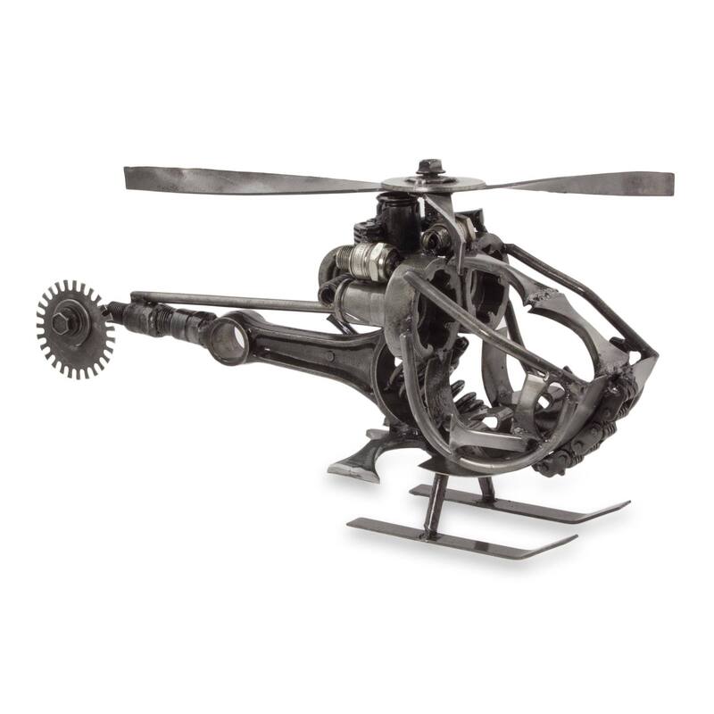 Handmade Upcycled Auto Part Sculpture, 'Helicopter' (Mexico)
