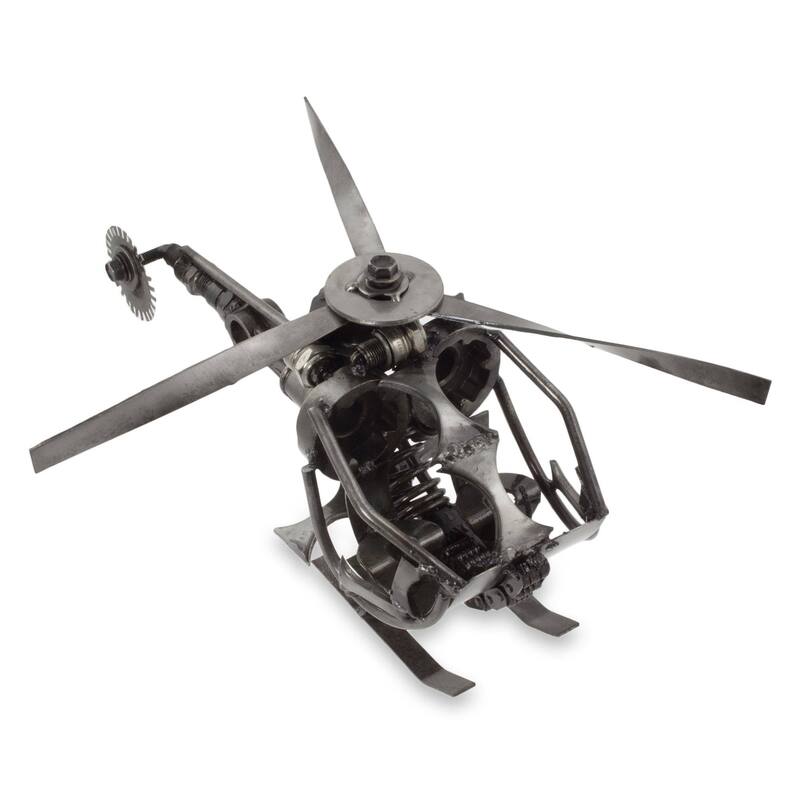 Handmade Upcycled Auto Part Sculpture, 'Helicopter' (Mexico)
