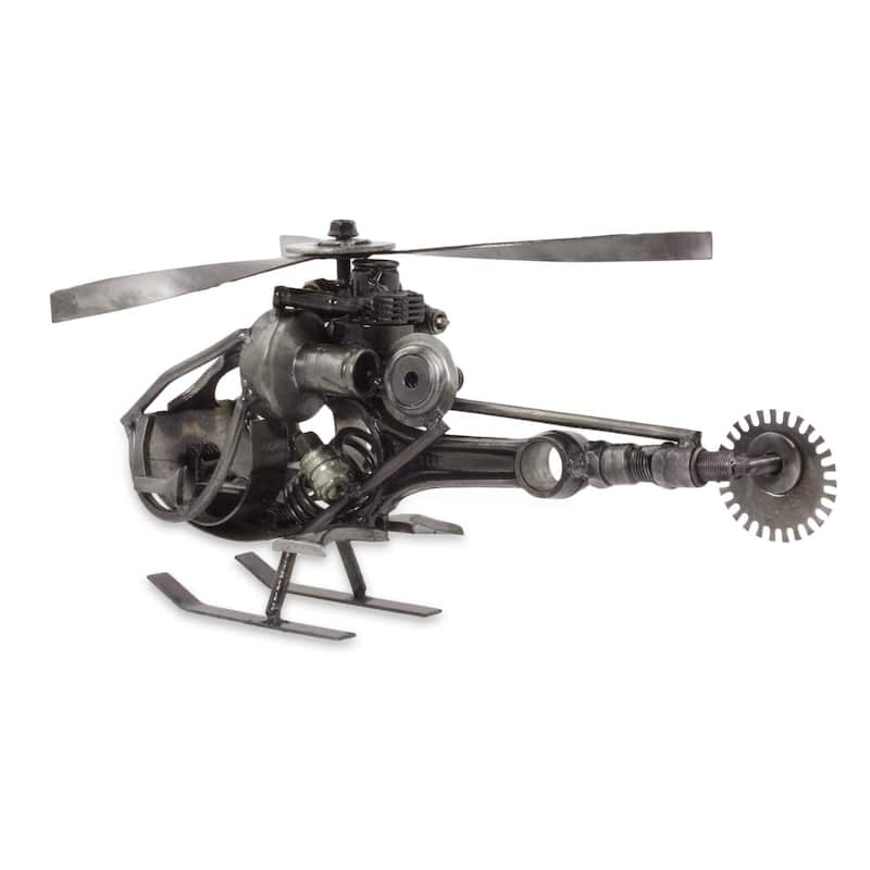 Handmade Upcycled Auto Part Sculpture, 'Helicopter' (Mexico)