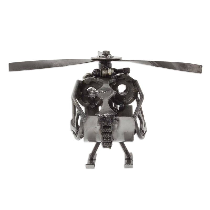 Handmade Upcycled Auto Part Sculpture, 'Helicopter' (Mexico)