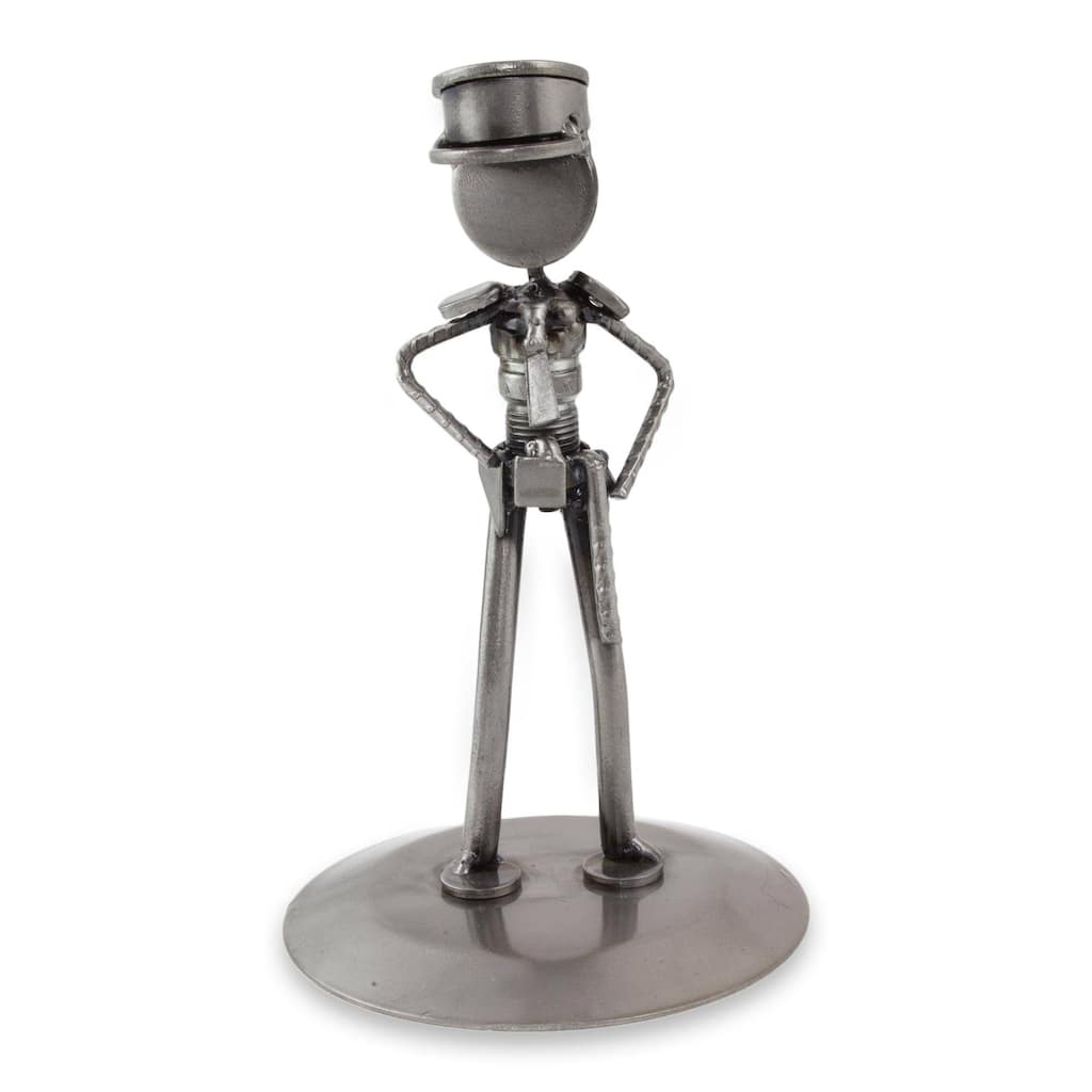 Handmade Auto Part Sculpture, 'Rustic Police Officer' (Mexico)