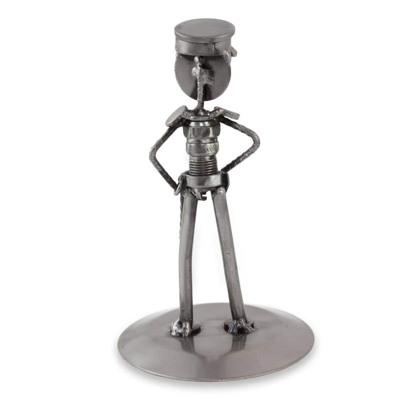 Handmade Auto Part Sculpture, 'Rustic Police Officer' (Mexico)