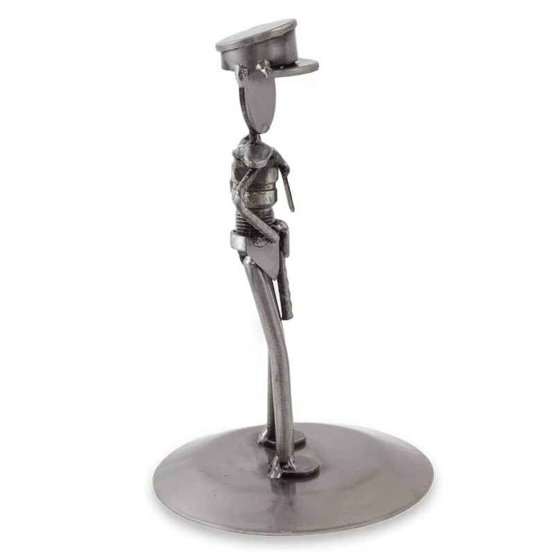 Handmade Auto Part Sculpture, 'Rustic Police Officer' (Mexico)