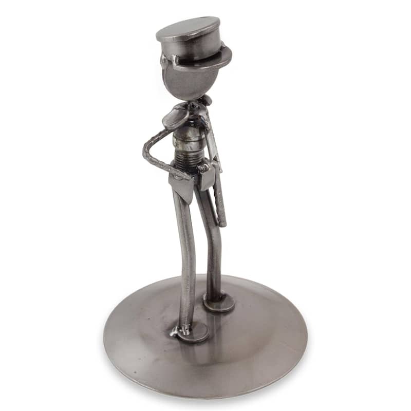 Handmade Auto Part Sculpture, 'Rustic Police Officer' (Mexico)