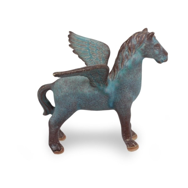 Celadon Ceramic Figurine, 'Antiqued Green Pegasus' - Thailand