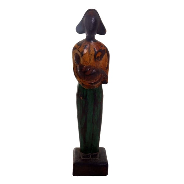 Wood Sculpture, 'Lovely Mother' (12.5 Inch) - Indonesia