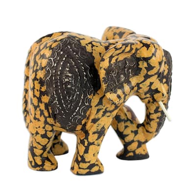 Handmade Wood Statuette, 'Spotted Elphant' (Ghana) - 5.25" H x 5.75" W x 4.5" D