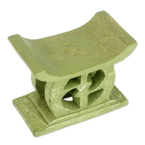 Wood Decorative Stool, 'Adinkra In Olive' - Ghana