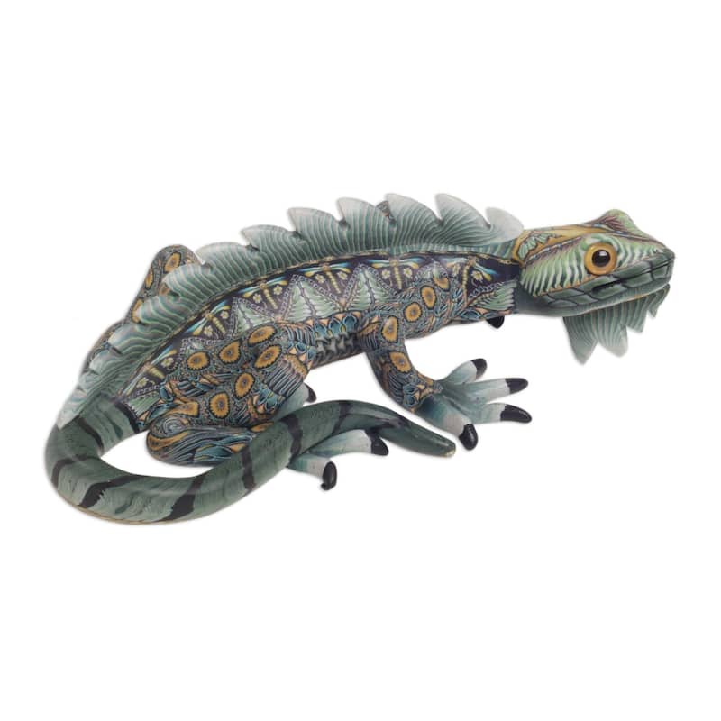Handmade Polymer Clay Sculpture, 'Watchful Iguana' (Indonesia)