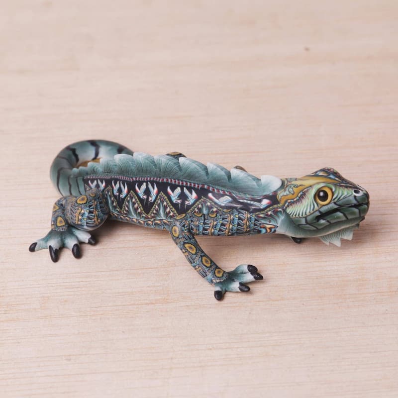 Handmade Polymer Clay Sculpture, 'Watchful Iguana' (Indonesia)