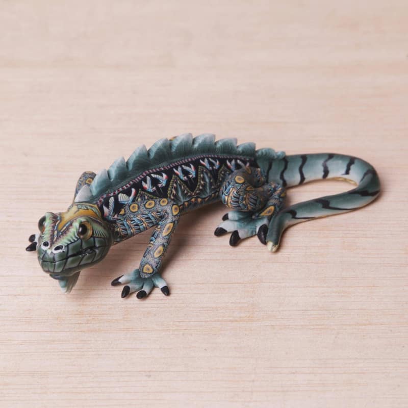 Handmade Polymer Clay Sculpture, 'Watchful Iguana' (Indonesia)