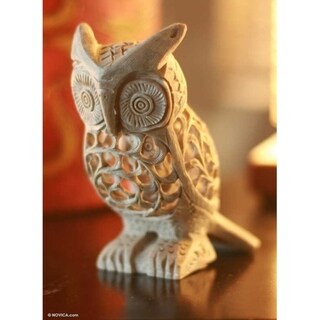 Soapstone Sculpture, 'Lattice Owl' - India