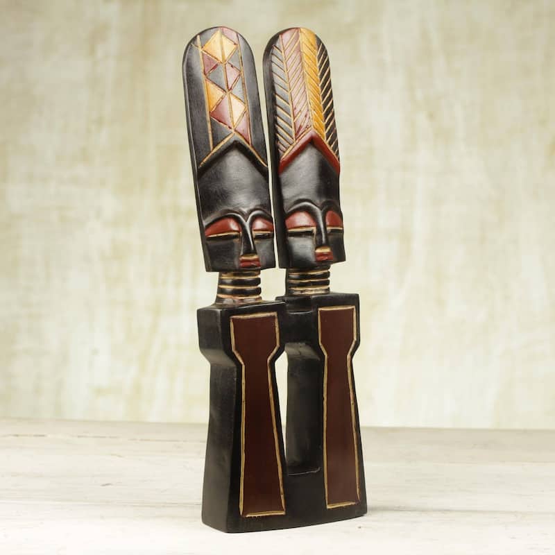 Handmade Wood Sculpture, 'Confidant' (Ghana)