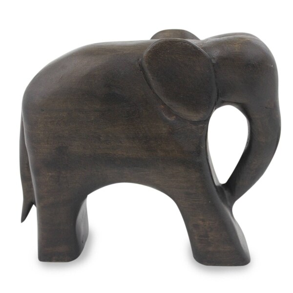 Wood Sculpture, 'Brown Thai Elephant' - Thailand