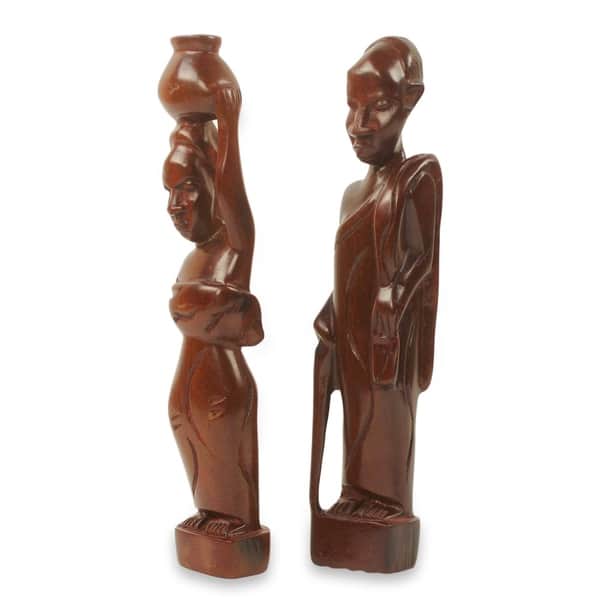 Handmade Ebony Wood Statuettes, 'Ena Ni Agya' (Ghana) - 9