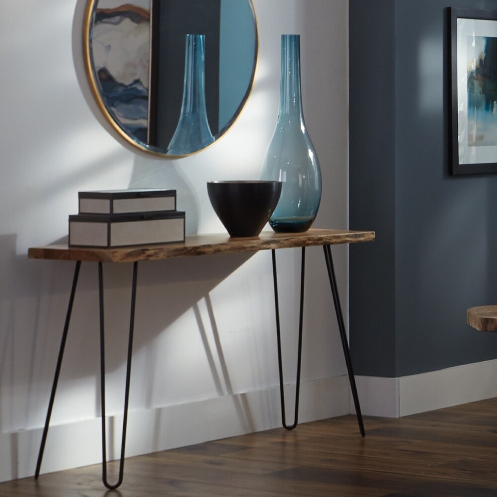 Carbon Loft Czuchry Natural Live Edge Wood Hairpin Console Table
