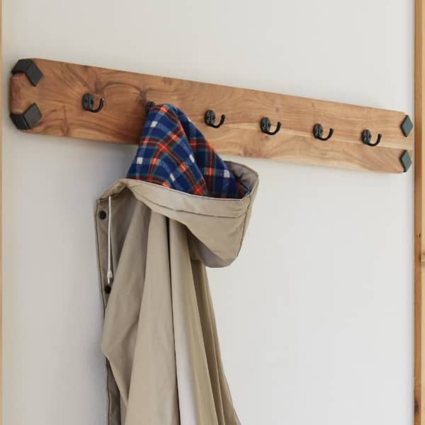 Ryegate Natural Live Edge Solid Wood with Metal Wall Coat Hook - - 21422489