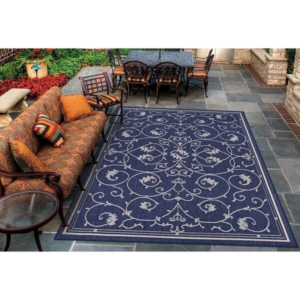 Pergola Savannah/Ivory-Blue Indoor/Outdoor Area Rug - 5'10" x 9'2"