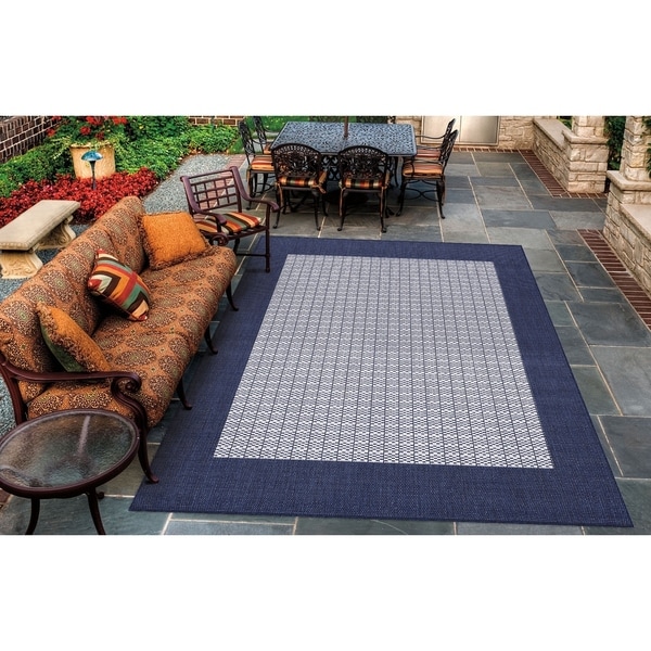 Pergola Quad/Ivory-Blue Indoor/Outdoor Area Rug - 8'6" x 13'