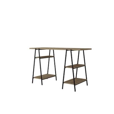 Ellis Home Dark Oak and Black Wood Office Desk with 4 Shelves